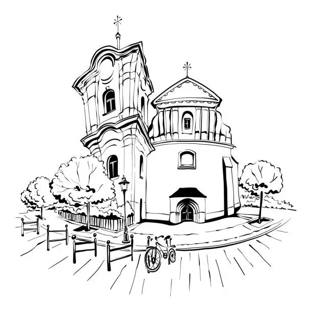 Vector illustration of Church of Sacred Heart of Jesus in Poznan, Poland