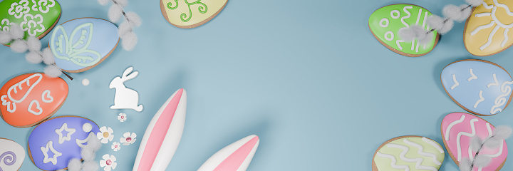 Happy Easter holiday banner. Greeting banner. 3d render.