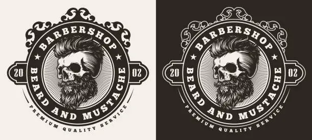 Vector illustration of Hipster barbershop monochrome vintage sticker