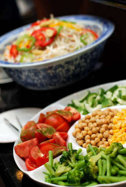 Delicious fresh salads on the buffet table at restaurant
