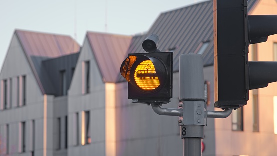 City Tram Crossing Pulsing Orange Caution Traffic Light