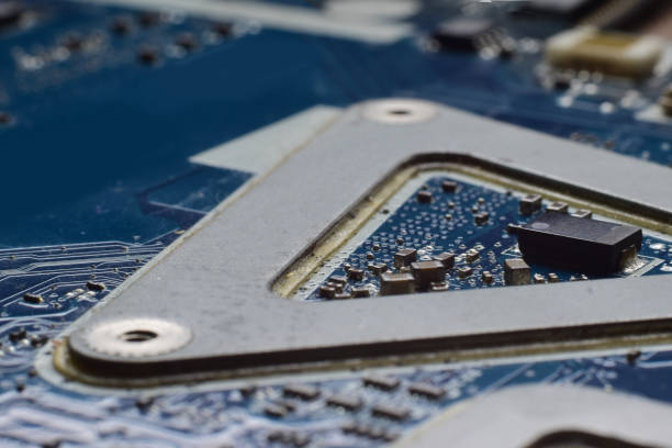 istock Chip, electronic equipment on the motherboard Electronic illustration background 2055424001
