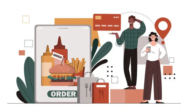 Vector illustration of People buy food online vector