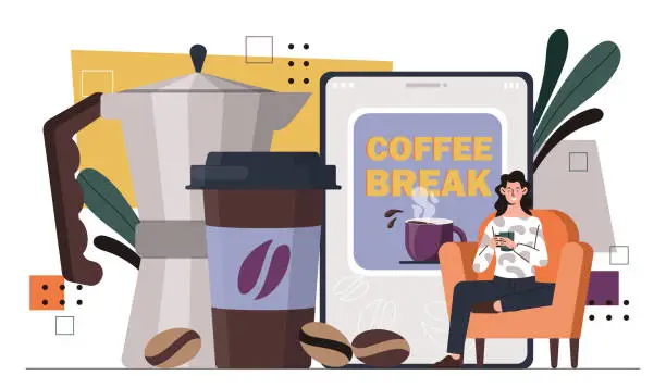 Vector illustration of Woman with coffee break vector