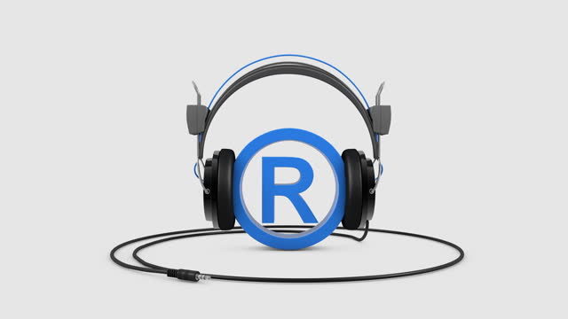 3D animation of Registered trademark symbol wearing headphones