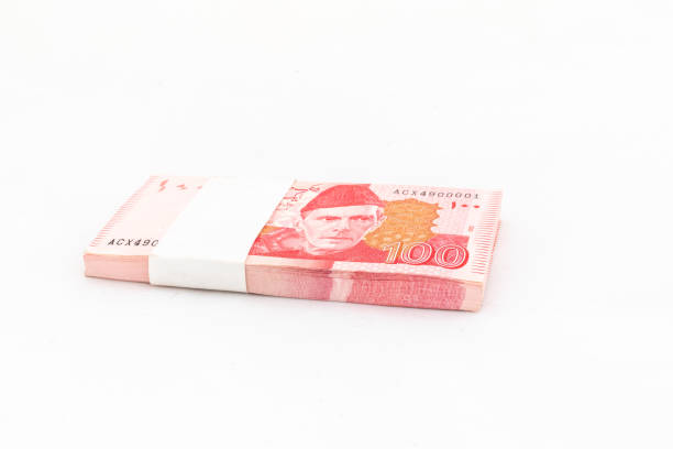 Pakistan one hundred rupees banknote bundle on white isolated background