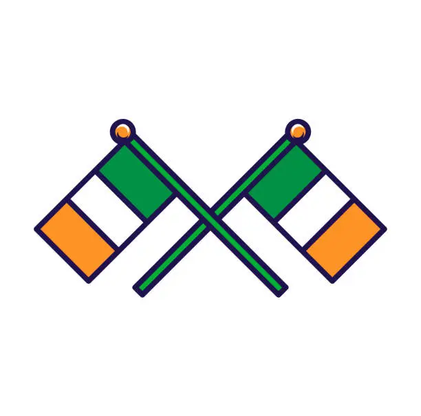 Vector illustration of Ireland Country Crossed Flagpole Flag