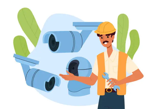 Vector illustration of Man repairs cameras vector