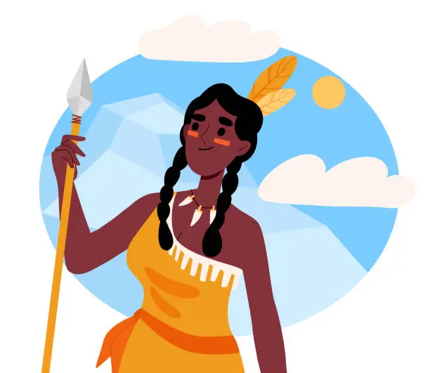 Vector illustration of Native American woman with spear vector