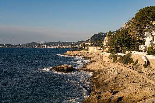 Beautiful shot of neighborhood by a coastline in Cap-d'Ail, France.