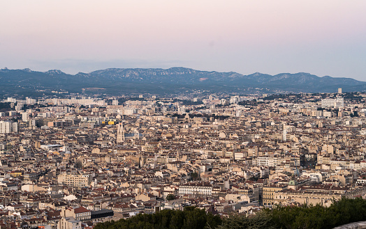Exploring beautiful Marseille city in France. Shot from Notre Dame de la Garde hill.