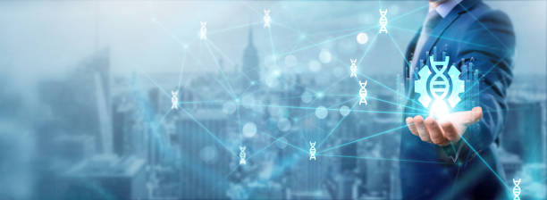 istock Businessman holding biotechnology icon, networking and innovation exchanges, scientific connection, research and development support, cutting-edge service, biological solutions, and a global network. 2055569847