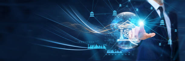 istock E-governance technology, Businessman touch the e-governance icon on the global network structure. Ensuring secure e-governance of business in the era of global connectivity. 2055586893