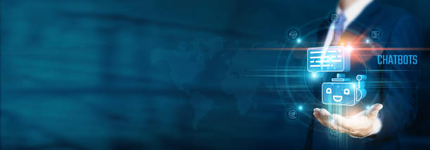istock Businessman hand-holding chatbots and technology icons with innovation and network connection. Navigating the digital landscape, fostering the growth of efficiency, and streamlining business. 2055595265