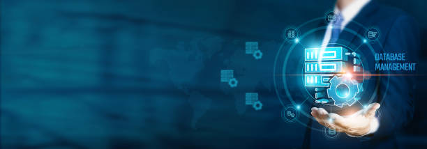 istock Businessman hand-holding database management icons with efficiency, security, and network connection. Strategically navigating the growth of data-driven decisions and streamlining business. 2055595779