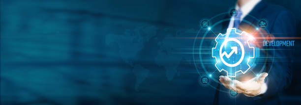 istock Businessman hand-holding development and innovation icons with strategic planning and network connections. Facilitating the growth of technology, creativity, and sustainable business. 2055595796