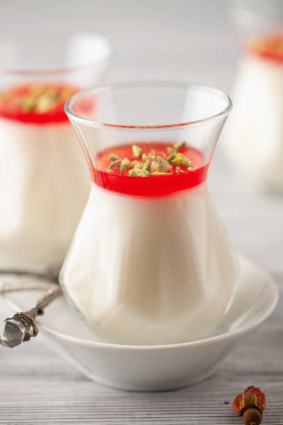 istock Malabi (muhallebi) milk rice pudding with pistachios. Arabic dessert 2055623863