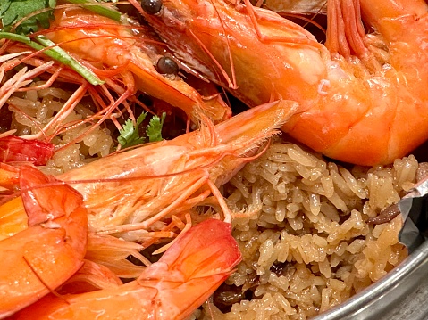 Taiwan traditional food, oiled rice served with shrimps