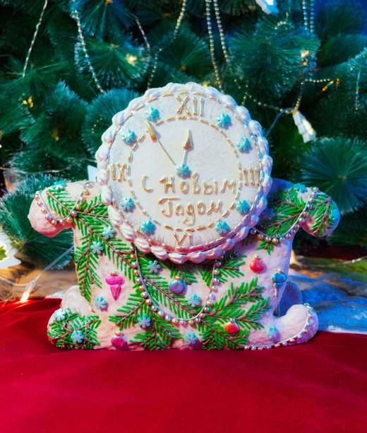 istock Festive New Year's Celebration Gingerbread Clock. A Handcrafted Edible Decoration Symbolizing the Countdown to the Holiday 2055636015