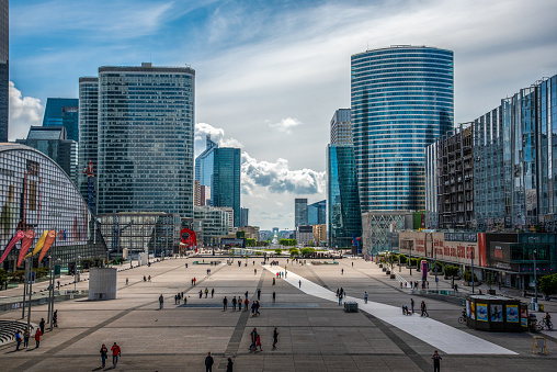 La Defense District in Paris, view from Grande Arche, France