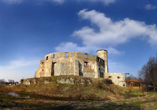Old castle ruins, Bishops castle in Siewierz, Poland - remains of a brick castle with a tower