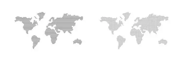 Vector illustration of Abstract world map. Formed from points and lines. Stripped and stroked. Vector EPS 10