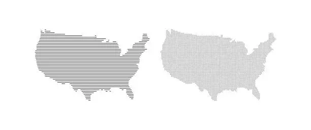 Vector illustration of Abstract USA map. Formed from points and lines. Stripped and stroked. Vector EPS 10