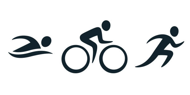 ilustraciones, imágenes clip art, dibujos animados e iconos de stock de triathlon activity icons - silueta de ciclista