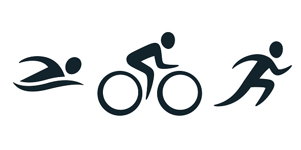 Triathlon activity icons - swimming, running, bike. Simple sports pictogram set. Isolated vector logo.