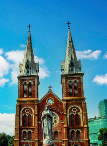Notre Dame Cathedral of Saigon. On 7 October 1877, Bishop Isidore Colombert laid the first stone in an inaugural ceremony. The construction of the cathedral took three years.