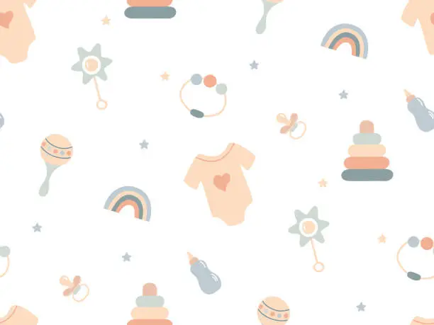 Vector illustration of Cute seamless Pattern with Newborn Accessories