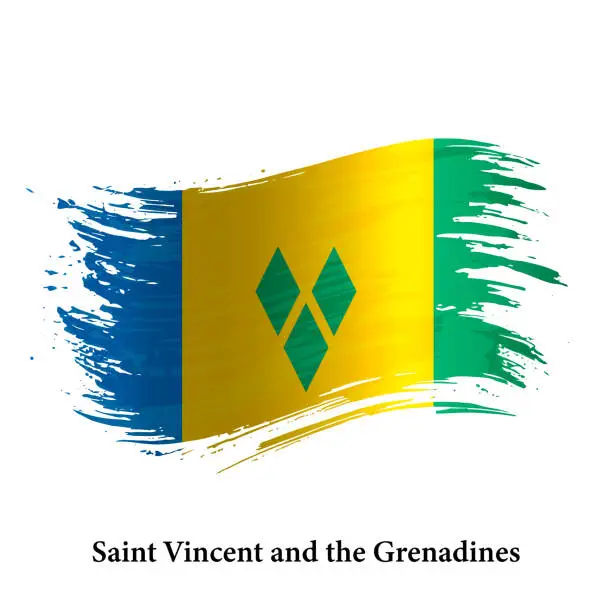 Vector illustration of Grunge flag of Saint Vincent and the Grenadines, brush stroke vector