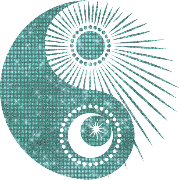Yin Yang in green diamond effect with sun and moon