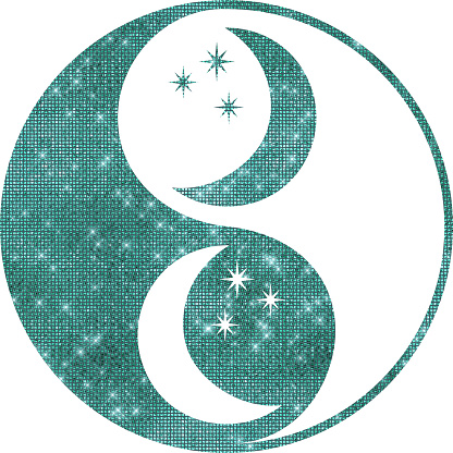 Yin Yang in green diamond effect with moon and stars