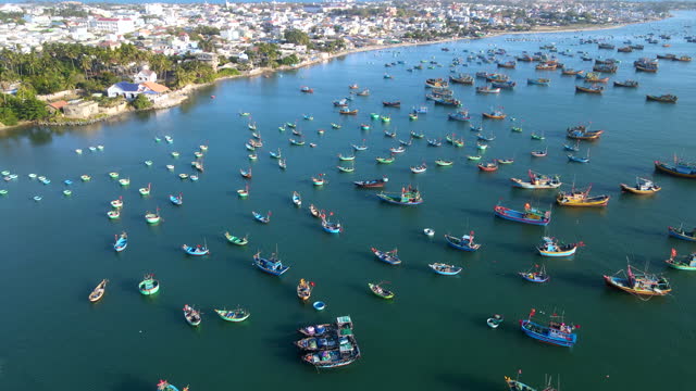 Flying over fishing village of Mui Ne Bay, Vietnam