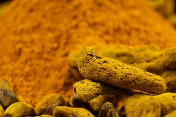 istock Dried turmeric root and turmeric powder close-up macro. 2055825248