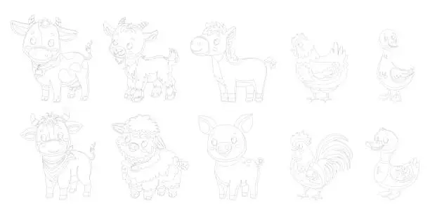 Vector illustration of Coloring book of cute funny farm animals