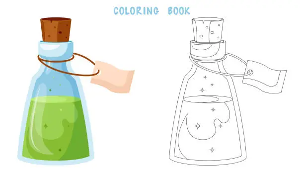 Vector illustration of Coloring book of green potion in a bottle