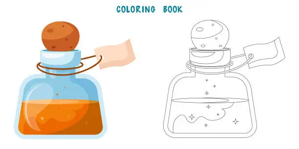 Vector illustration of Coloring book of orange potion in a bottle