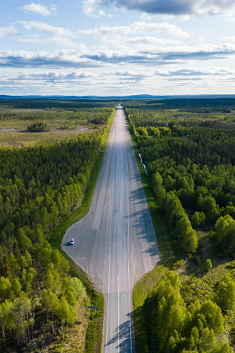 Forest airbase with a runway of the finnish air force in the forests of Lapland, Finland