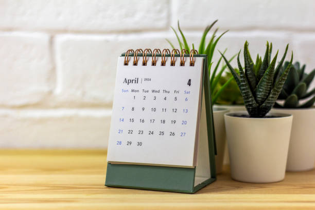 istock Calendar for planning for April 2024 in the workplace. 2055861807