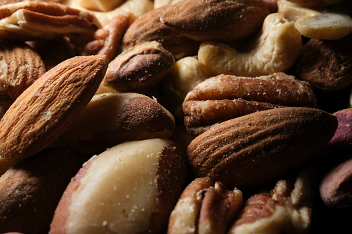 Close up of a selection of mixed nuts.