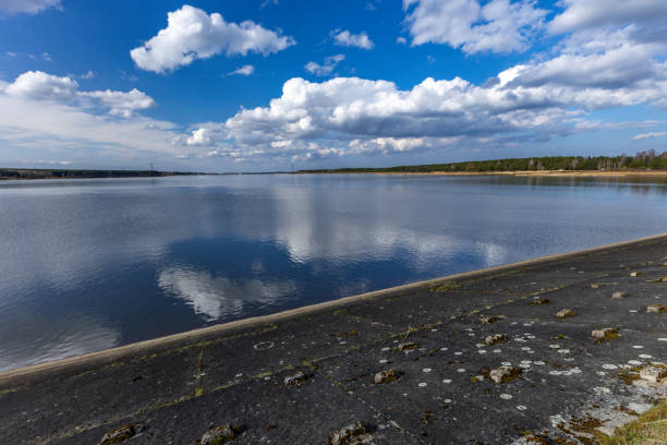 Water reservoir in Poraj in spring on a lake in Poland