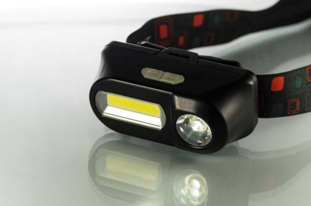istock Black headlamp on a white background, close-up 2055881808