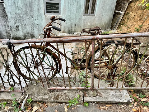 Selected focus for Old rusty bicycle