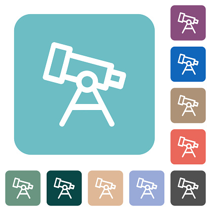 Telescope outline white flat icons on color rounded square backgrounds