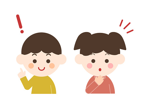 Vector illustration of children pointing. Smiling boy. Girl who noticed. Image of discovery and awareness.