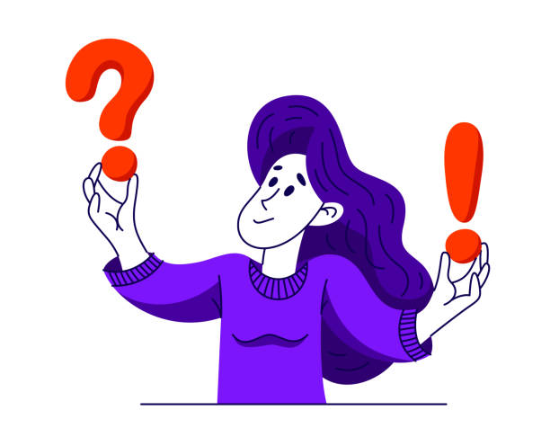 ilustrações de stock, clip art, desenhos animados e ícones de young woman having a doubt and question, vector illustration of a person who is hesitating and thinking about some problem, decide uncertainty. - question mark asking illustration and painting curiosity