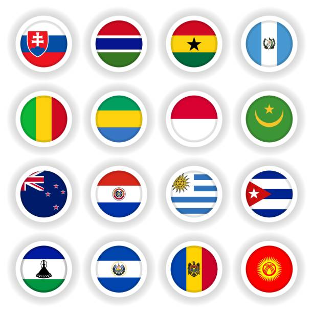 Large set of country flags round buttons Large set of round button country flags of different countries. slovak language stock illustrations