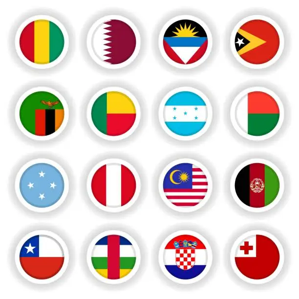 Vector illustration of Set of round flag buttons